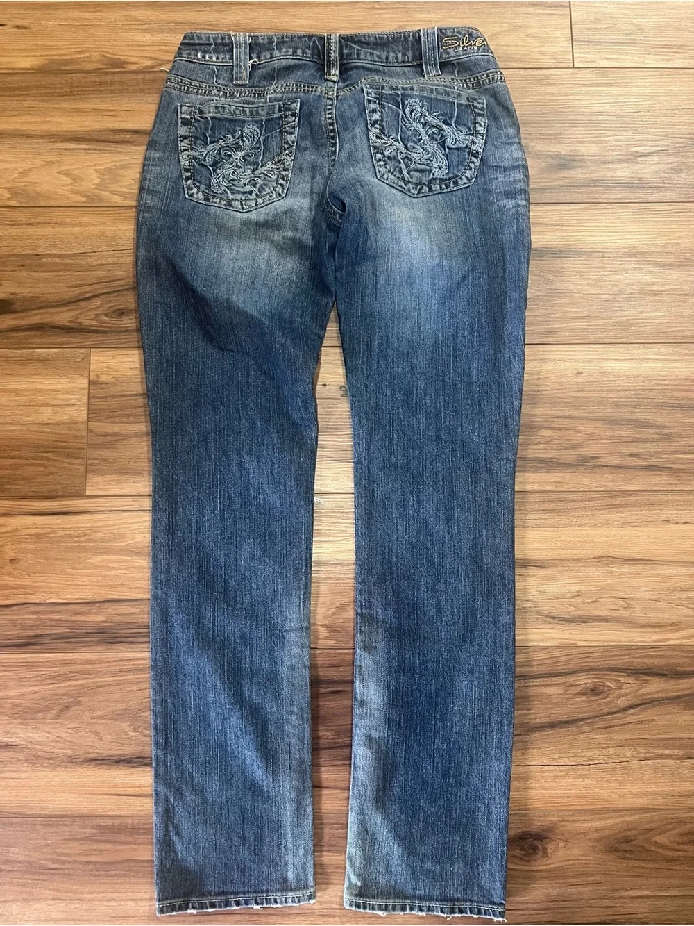Silver Jeans Women's Blue Straight-Leg Distressed Denim